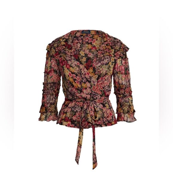 Polo Ralph Lauren Tops - Polo Ralph Lauren- Floral Printed Chiffon Tie-Waisted Blouse - Size M